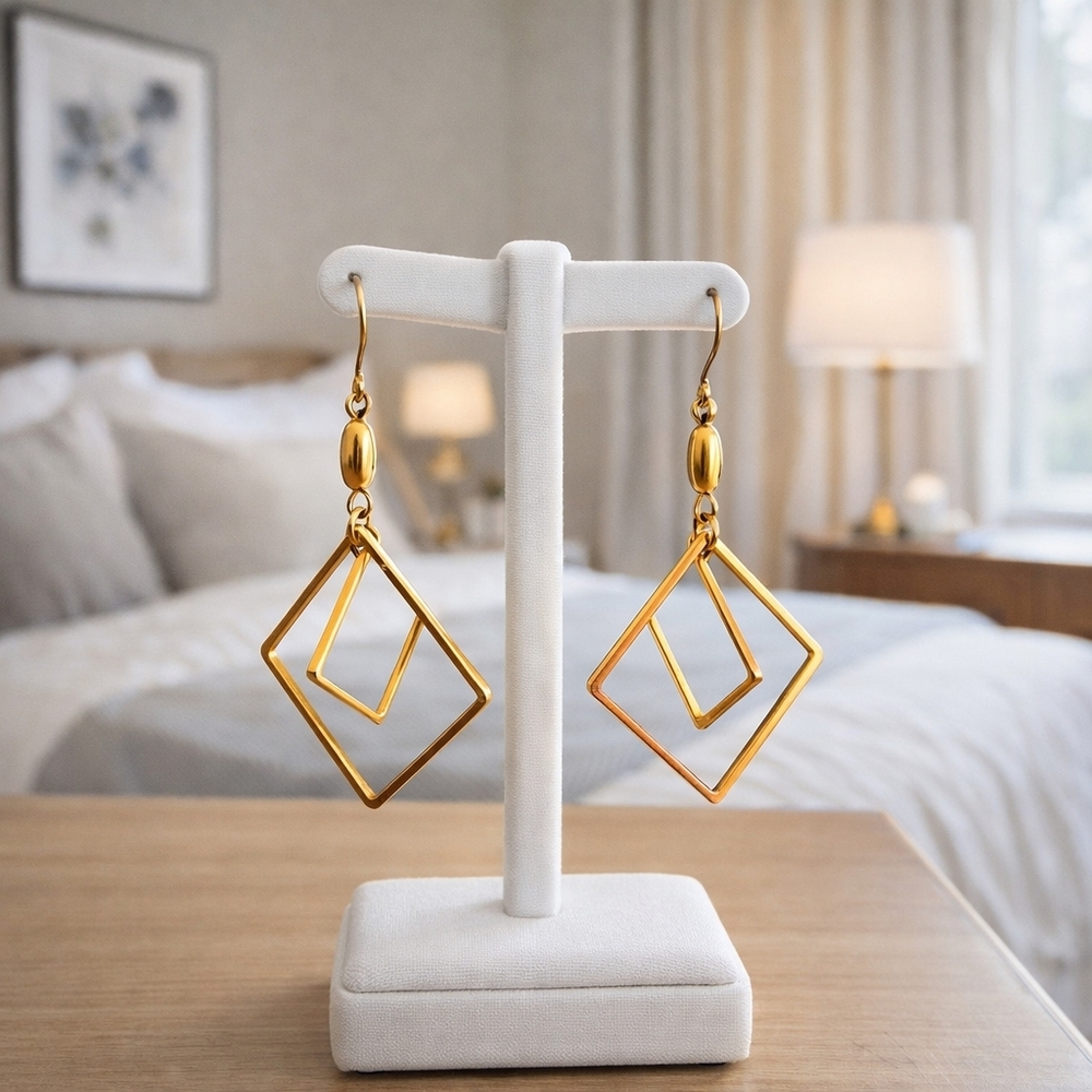 DARK COPPER Geometric Squares Dangle Earrings - Pre-loved